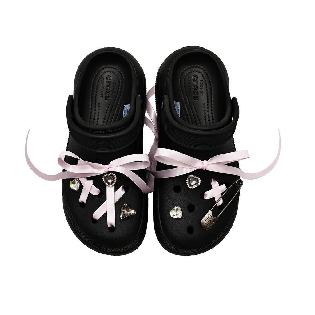 Crocs Classic Lined Clog Sweetheart Bow EVA Playful and Cute Cool Classic Versatile Fashion Trend Hole Shoes Women Black