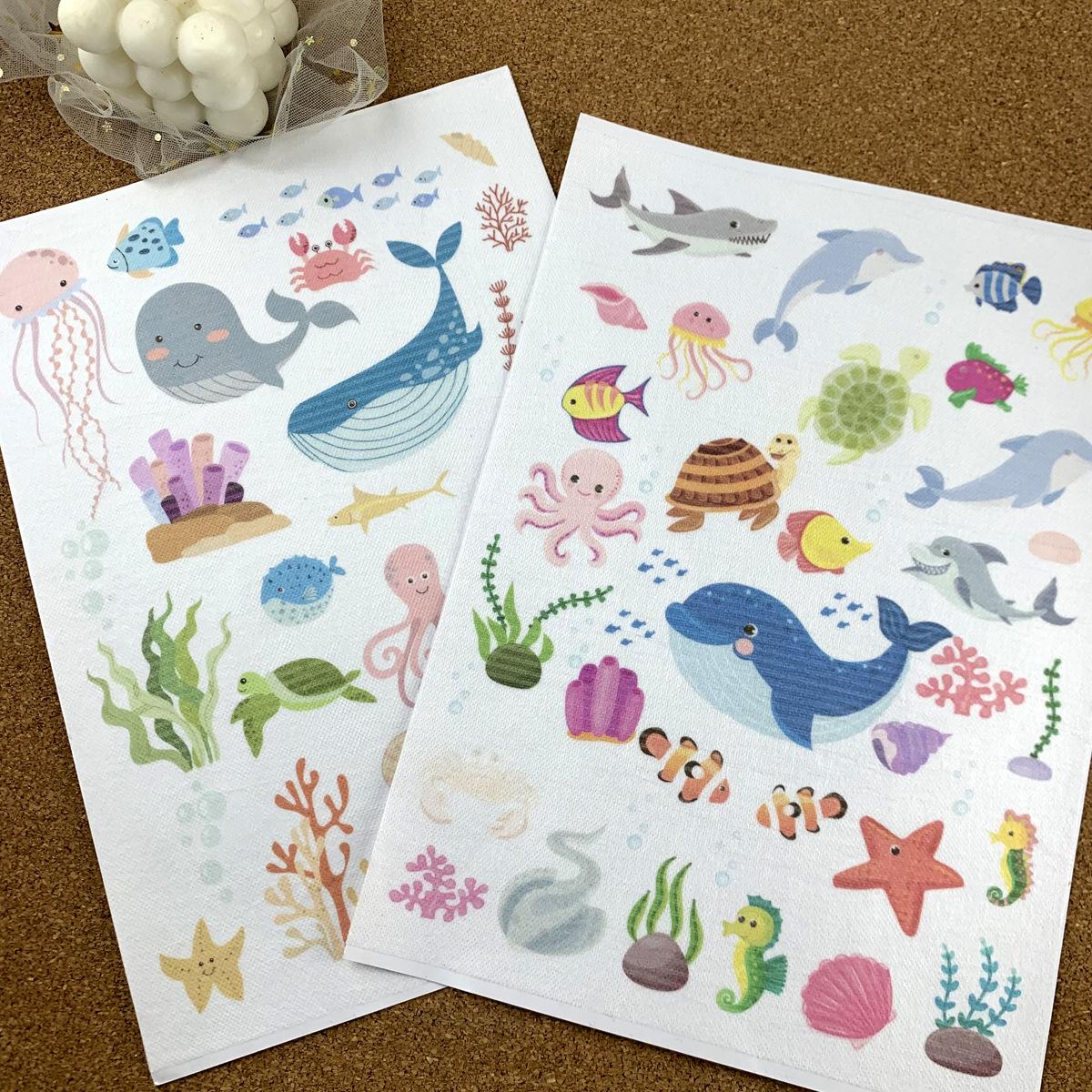 Основа для вышивки «Морские обитатели» для детей - A4, предварительно напечатанная, водорастворимая ткань с клеевым слоем для DIY швейных проектов 20*30cm
