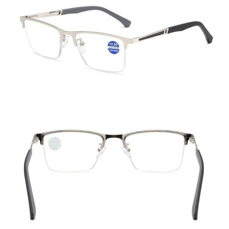 Men's Half-frame Business Reading Glasses Anti-blue Light Anti-fatigue Metal Frame Presbyopia Glasses +1.0 To +4.0