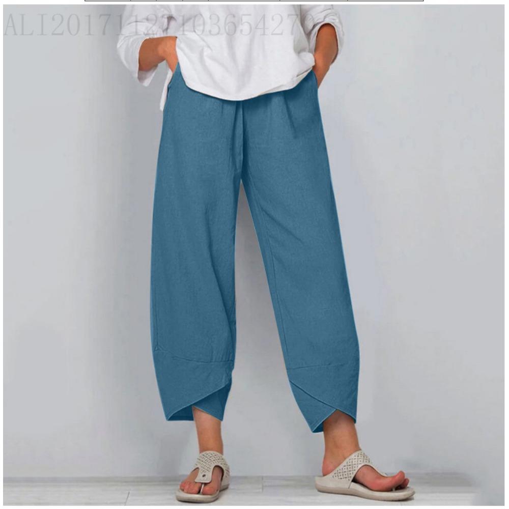 Summer Women's Pants Elastic Waist Cotton Loose Casual Pants