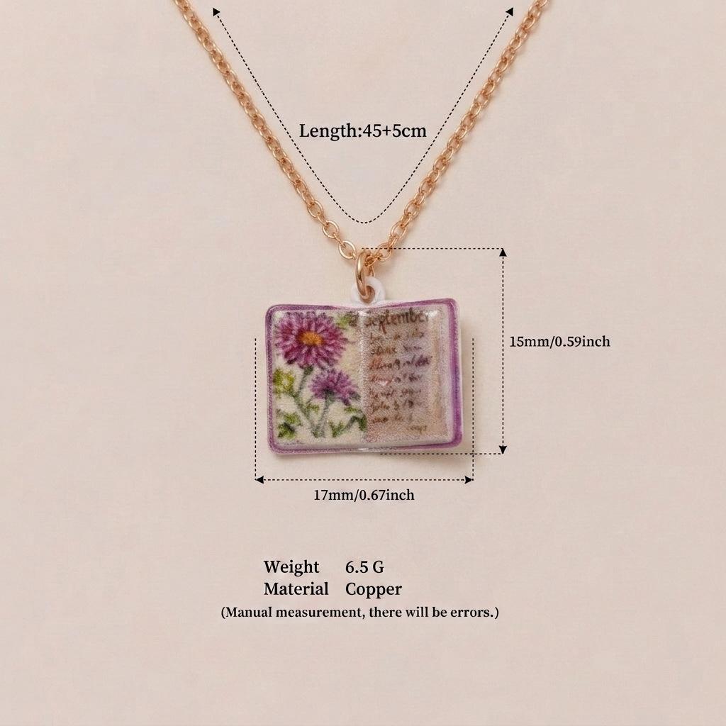 Enamel Book Pendant Necklace, Vintage Small Book Charm for Women