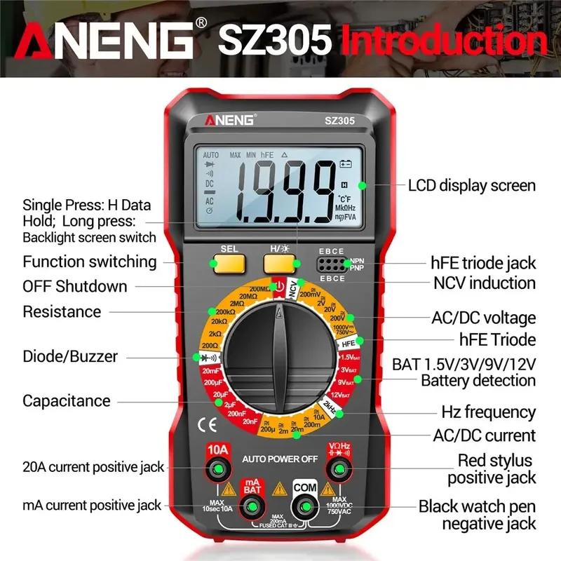 High Precision Tester NCV AC/DC Digital Multimete ANENG SZ305 True RMS Handheld Multifunction Votage Current Resistance Ohm Tool