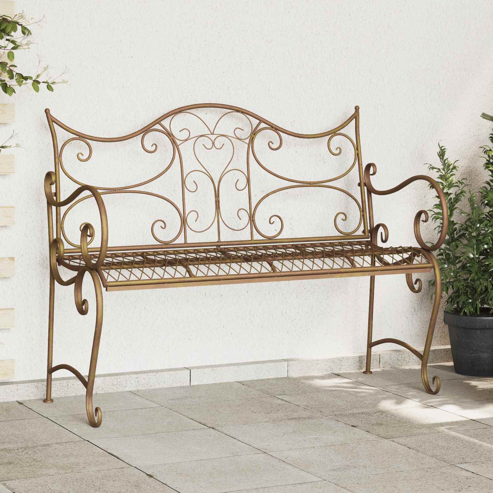 Gartenbank 2-Sitzer 114 x 56,5 x 90 cm Stahl Antikbraun