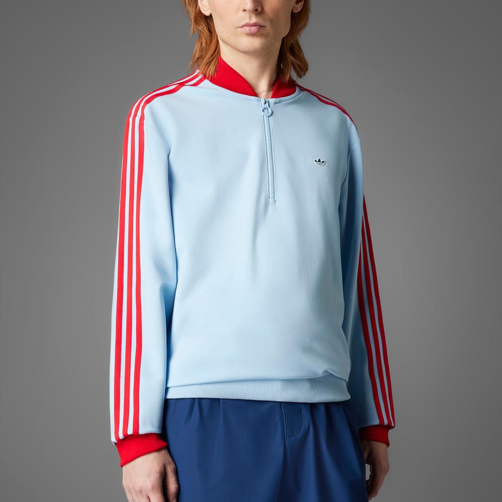 adidas Originals 3-Stripes 1/4 Zip Sweatshirt Golf Series Fashion Versatile Comfortable Striped Long Sleeve Sweatshirt Men Sweatshirt Clear-Sky JP2060