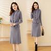 Two-piece Knitted Dress Set for Women Solid Color Long-sleeved Sweater Casual Pullover Warm Pullover Dress Knitwear