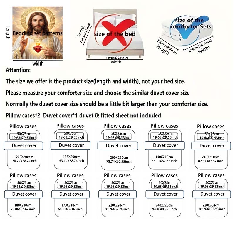 Heilig Hart met Glorieuze Christus Afbeelding Print Beddengoed Set 1 Dekbedovertrek 2 Kussenslopen voor Volwassenen en Kinderen Luxe Cadeau
