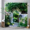 Full Of Flowers European Window Wall Shower Curtain Natural Scenery Outdoor Garden Poster Polyester Bath Curtains Bathroom Decor