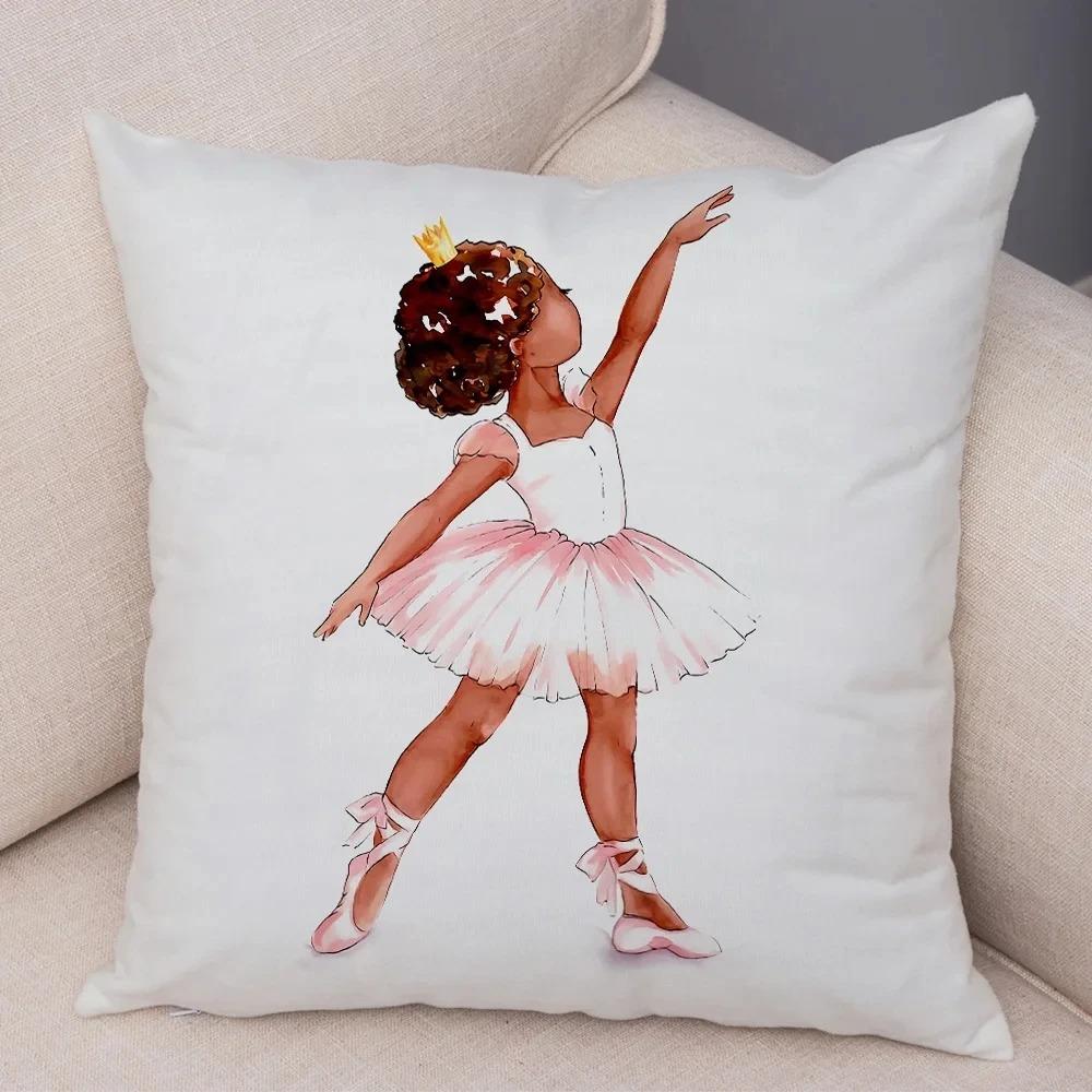 Cute Cartoon Sofa Pillowcase Home Soft Peach Skin Pillowcase Nordic Style Decoration Pink Ballet Girl Cushion Cover