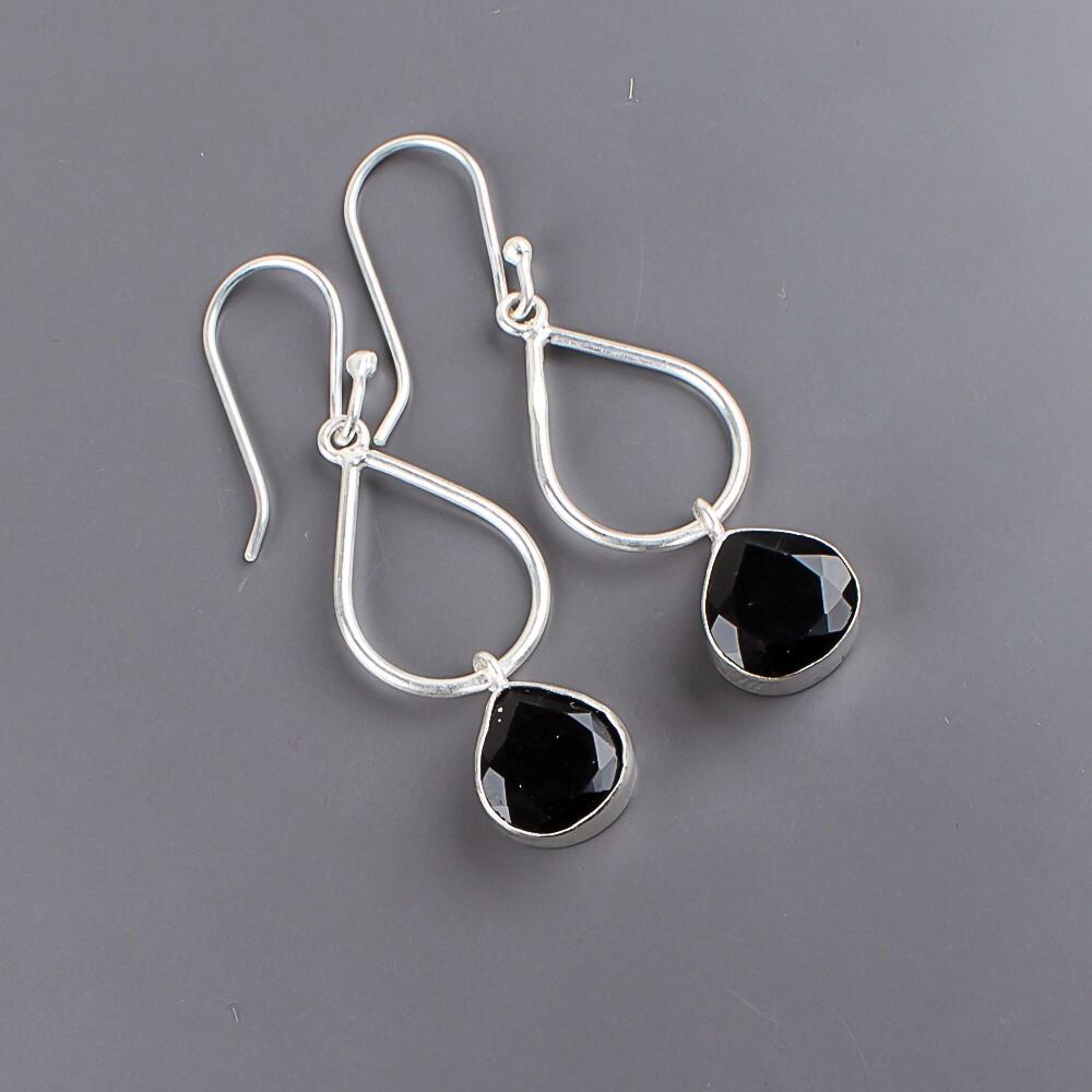 Black Onyx Gemstone 925 Sterling Silver Jewelry Handmade Dangle Earrings 1.90" EE-19-13