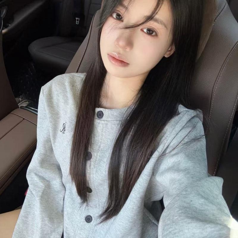 Early Autumn Women's Loose Cotton Spliced Sweatshirt - National Tide Design, Buttoned, Versatile, Casual Style