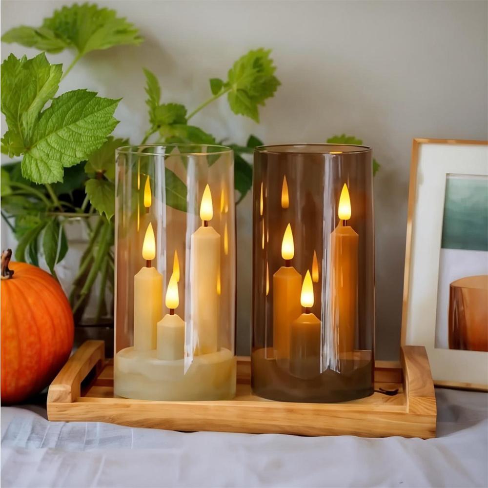 Xiaomi Clear Acrylic 3 Wick Flickering Flameless LED Candles Battery Operated Realistic Pillar Candles for Home Weddings Parties Decor