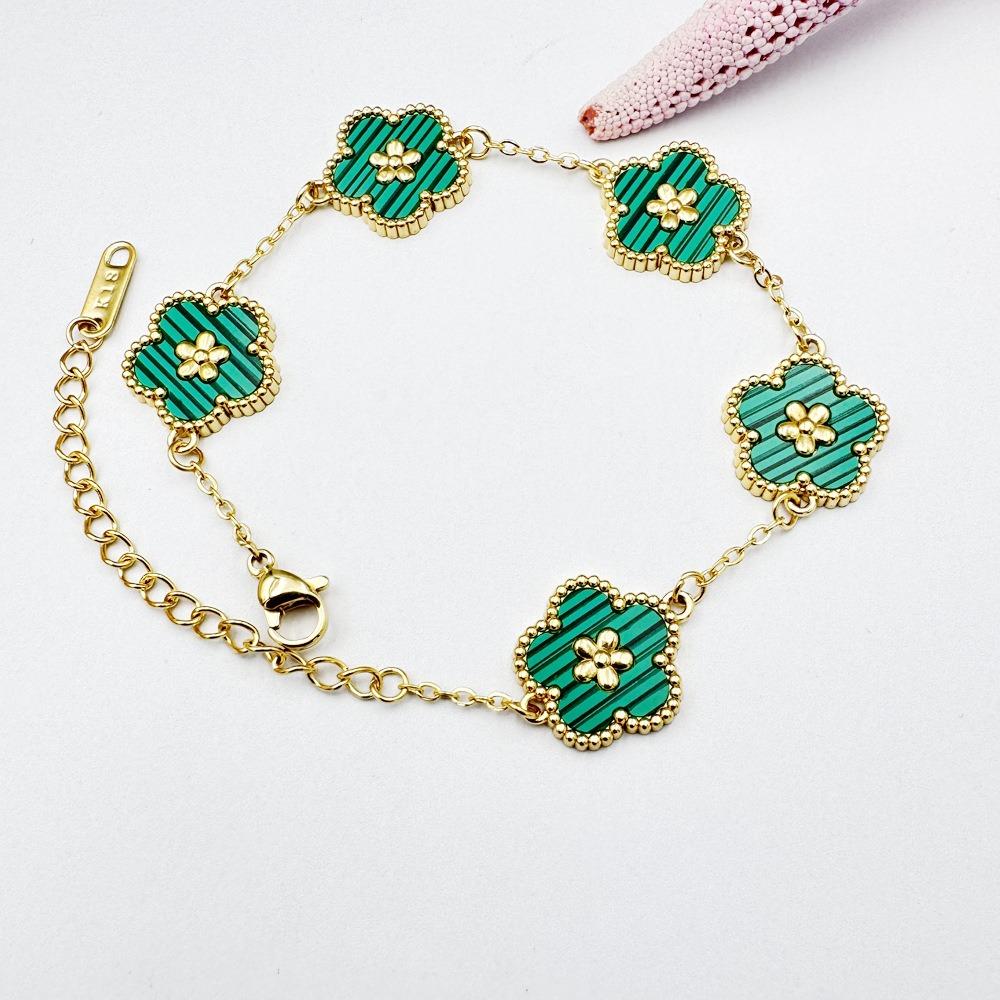 Stainless Steel Women's Clover Bracelet Personality Double Sided Five Leaf Petals Plant Adjustable Chain Party Birthday Jewelry