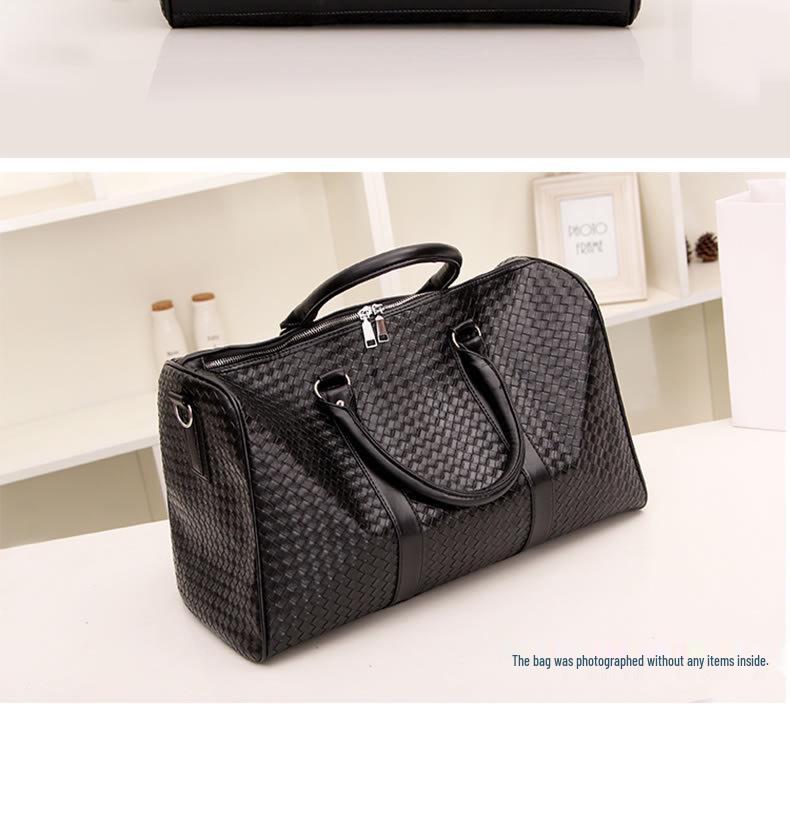 Black Woven Large Capacity Unisex Travel Shoulder Bag
