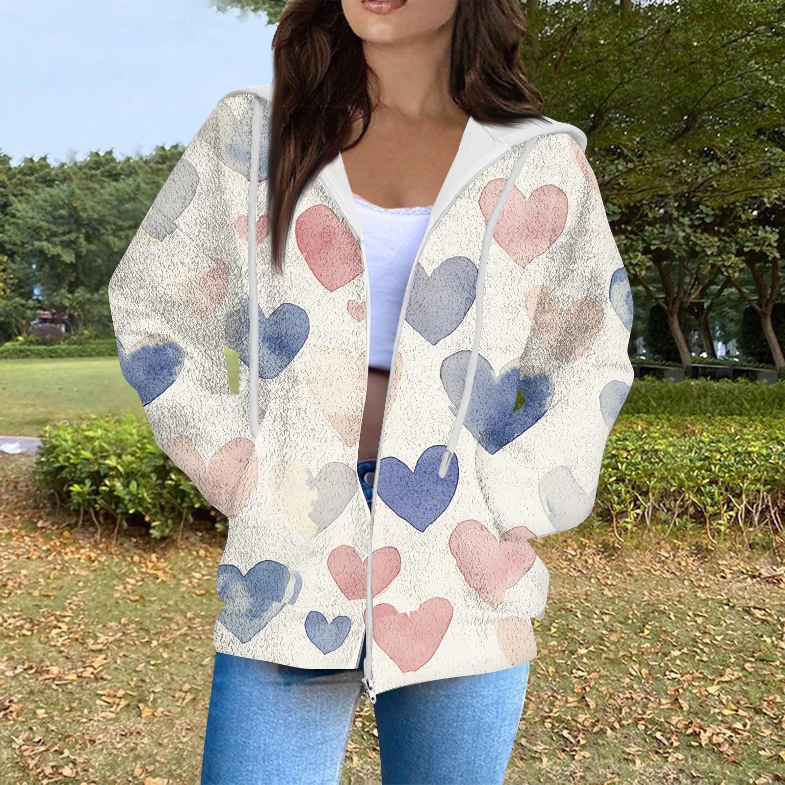 

Жіноча модна повсякденна куртка-джемпер з довгим рукавом і принтом до Дня святого Валентина з кишенею на блискавці L бежевий