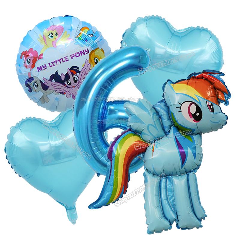 Beautiful My Little Ponys Girl Birthday Number Balloons Decoration Cute Cartoon Love Shape Round Balloons Set Party Supplies Kids Favor