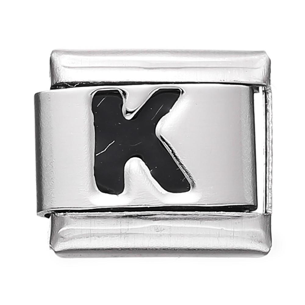 Fashion Black 26 English Letters Italian Charm Links Fit 9mm Stainless Steel Bracelet Making Women Men Jewelry Accessories