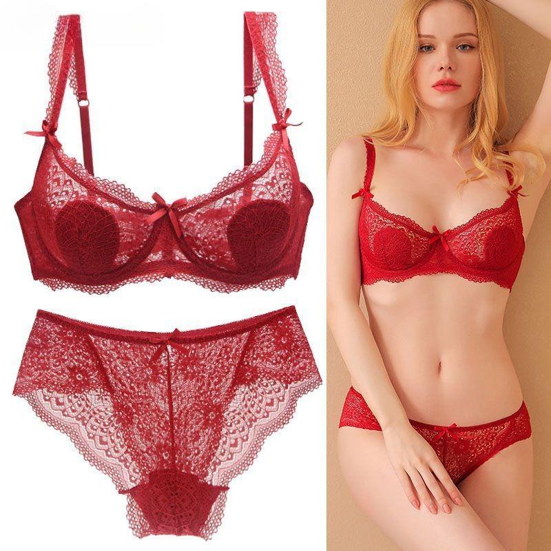 Europäisches und Amerikanisches Stil Dessous-Set mit Sexy Spitze Durchsichtiger Slip und Ein Push-up-BH zur Betonung Großer Brüste