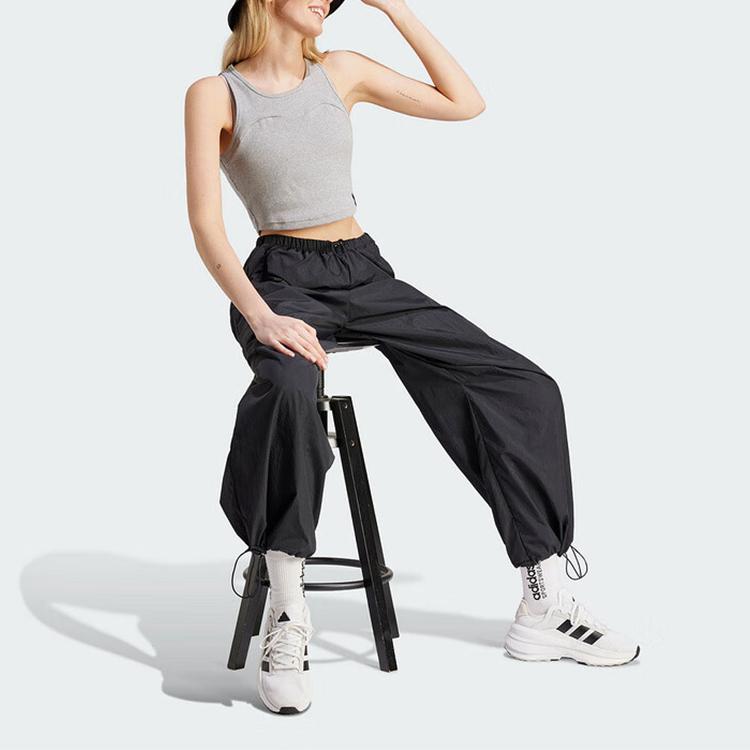 Adidas Solid Color Elastic Waistband Adjustable Cuffs Casual Pants Women Bottoms Black IQ4827