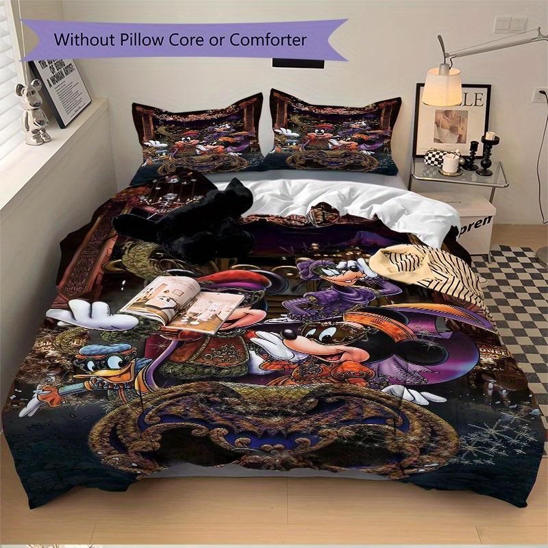 3pcs Mickey and Minnie Halloween Theme Printed Bedding Set, Soft and Comfortable Quilt Cover for Bedroom, Guest Room S067