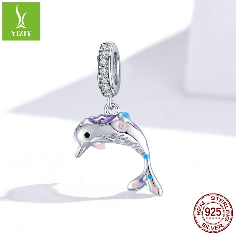 S925 Sterling Silver Beads Loose Beads, Flamingo Dolphin Diy Beaded Bracelet Accessories