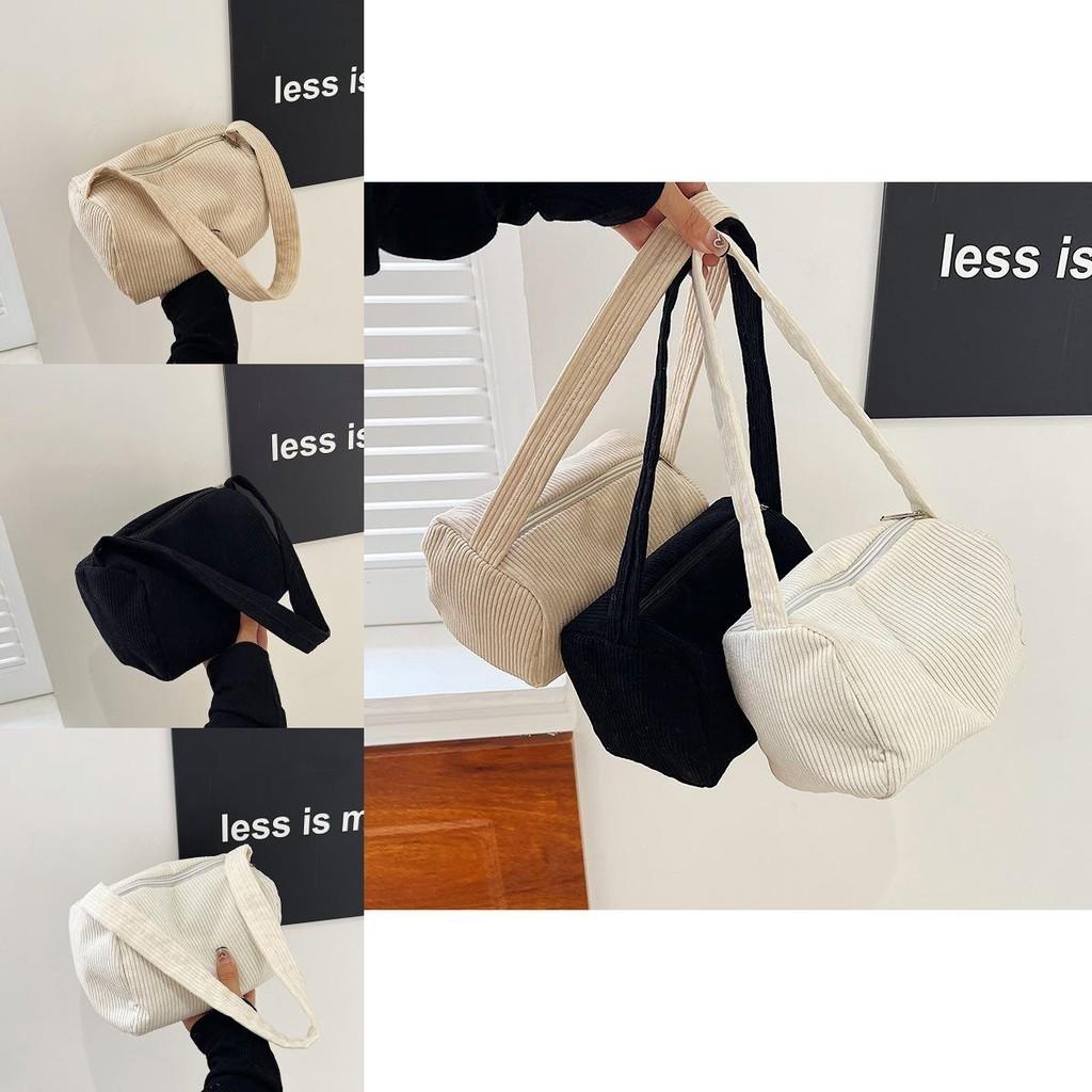 Spacious Corduroy Bucket Bag For Women Trendy Korean Style Casual Shoulder Tote