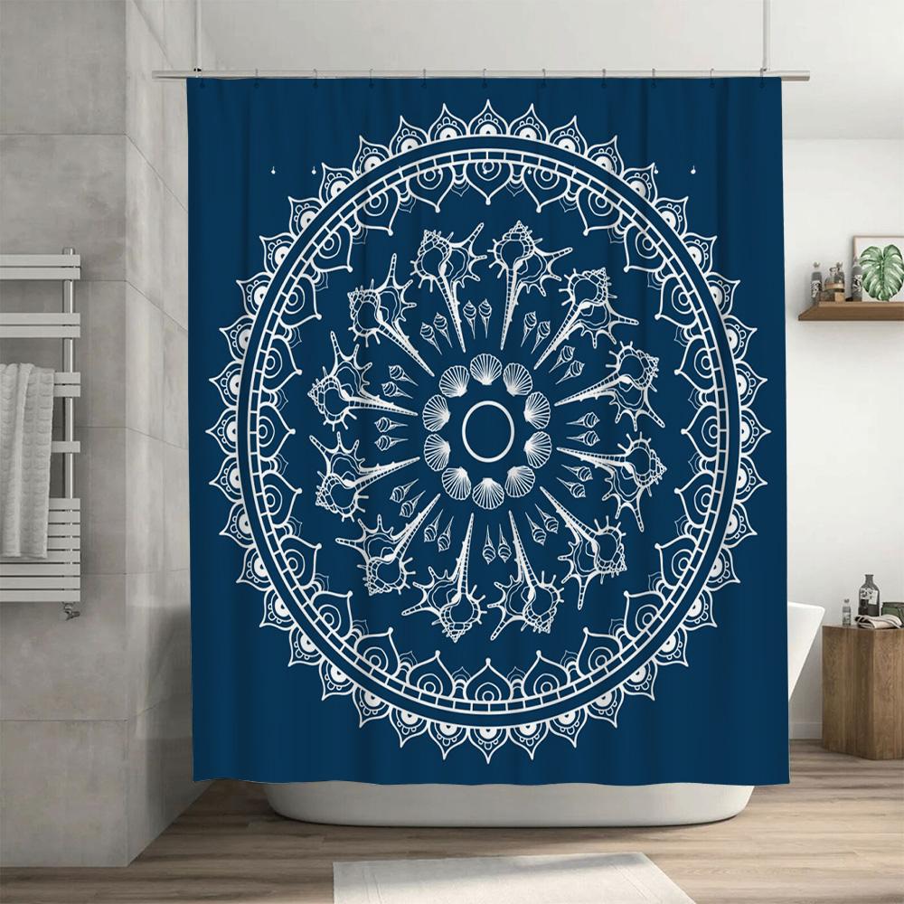 White Mandala Shower Curtain Blue Printed Bath Decorative Liner Extra Long Size (72x84) Polyester Fabric for Water Repellency Ho
