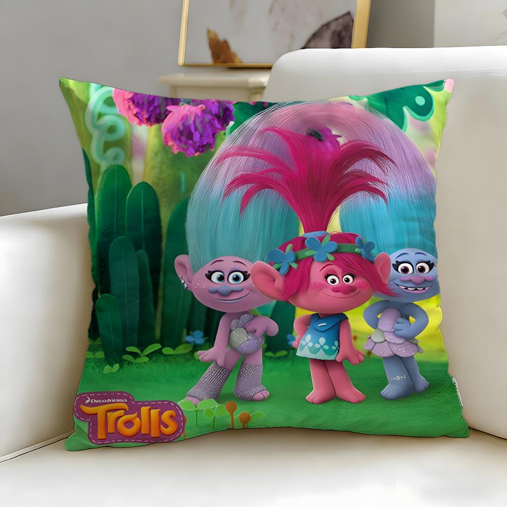 popular animated series Trolls Cushion Cover Soft  EasyWash Pillow Case  Versatile for Couch Bed Travel and Office