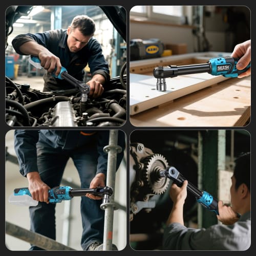 Seesii Electric Ratchet Wrench, Cordless, 100Nm, Brushless Motor, Forward/Reverse Switch, Infinitely Variable Speed, 3/8" Drive, 1/4" and 1/2" Adapter