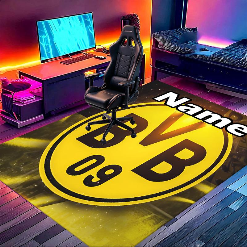 Custom Name Personalized Borussia Dortmund Print Carpet, Versatile Home Decor Rug, for Playroom, Apartment, Balcony, Entryway, Hallway Gift