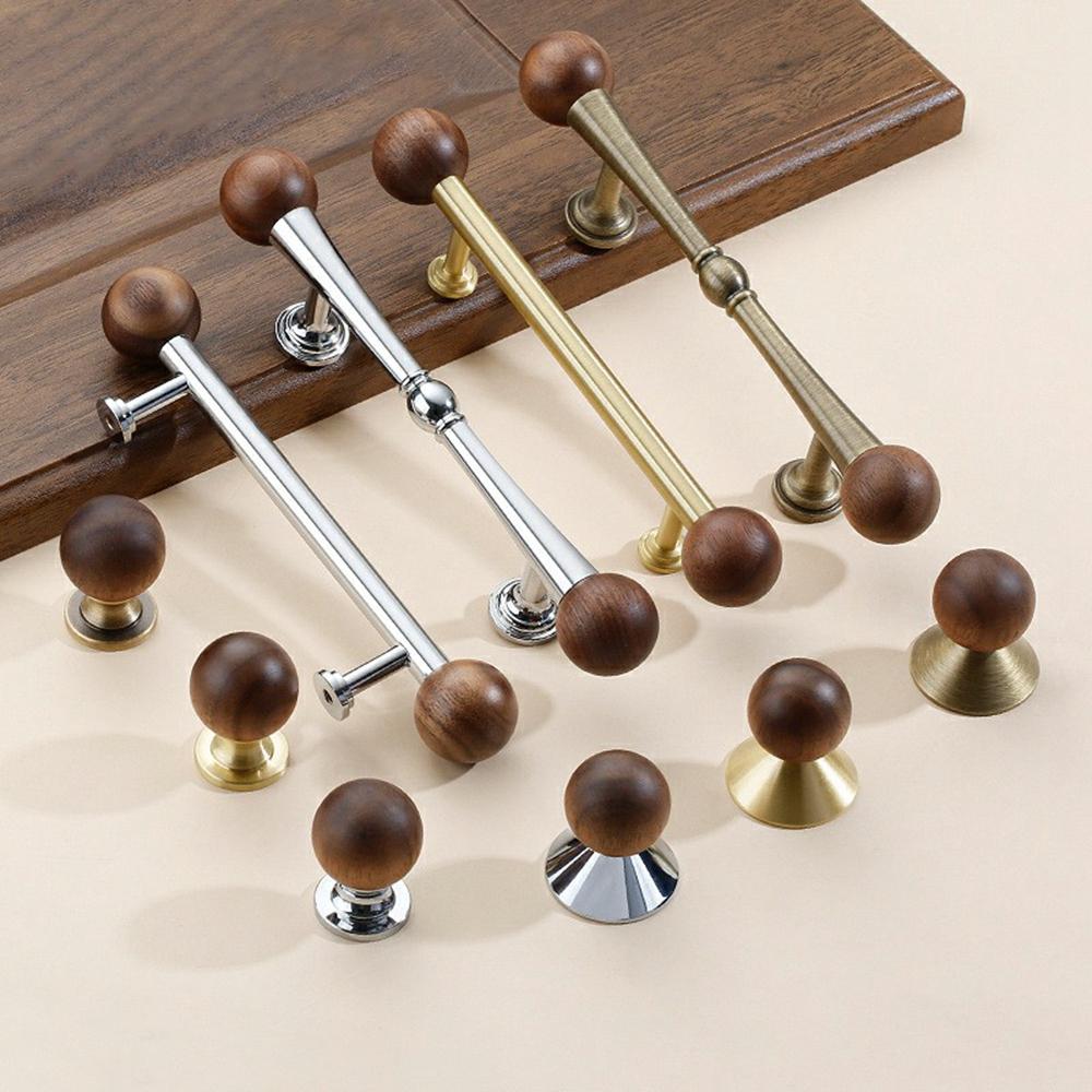 8190 25mm Diameter Round Ball Drawer Pull Knob Walnut Wood Brass Cabinet Wardrobe Door Handle
