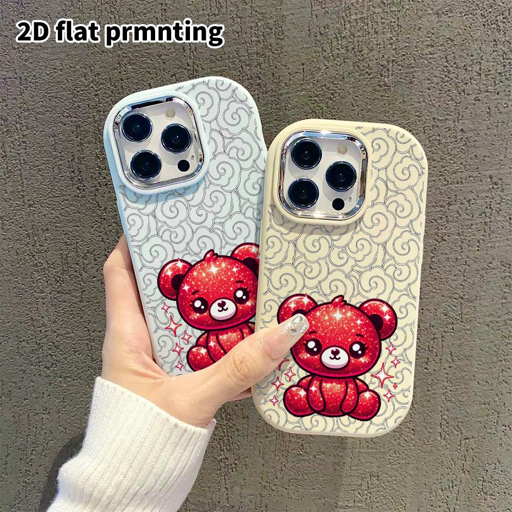 Phone Case: 2D Flat Design Suitable for iPhone 18 17 16 15 14 13 Pro Protective Case, Couple Style, Red Bear, Christmas and Halloween Gift