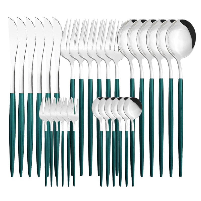 30Pcs Matte Gold Black Handle Tableware Set Stainless Steel Dinnerware Knife Fork Spoon Western Flatware Wedding Cutlery Set