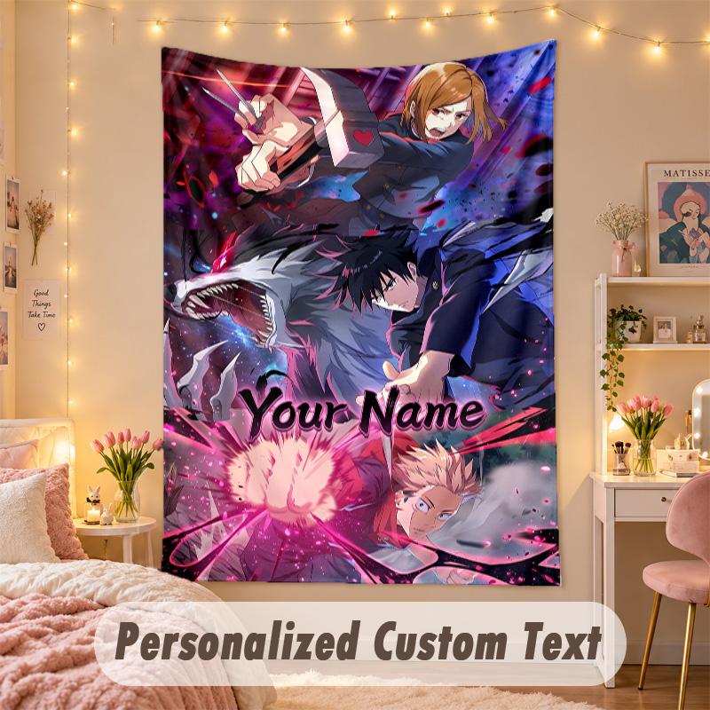 Custom Personalized Tapestry,Jujutsu Kaisen Print Custom Name Text Wall Art Hanging for Bedroom