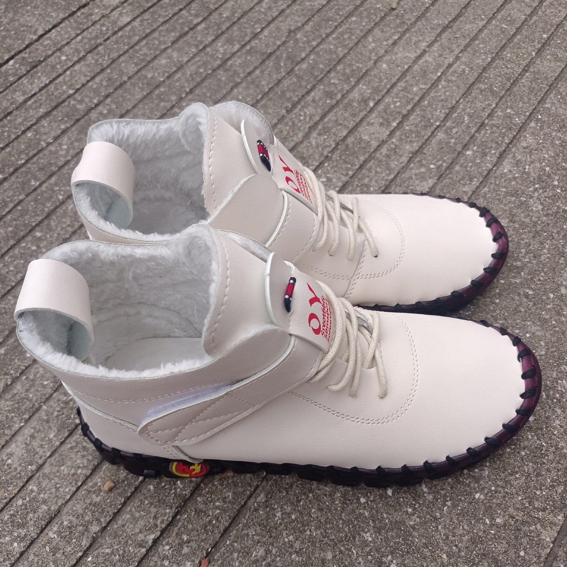 

Large size soft bottom hand-sewn bottom Velcro women s cotton boots 2025 new velvet thermal lace-up boots 43 бежевый