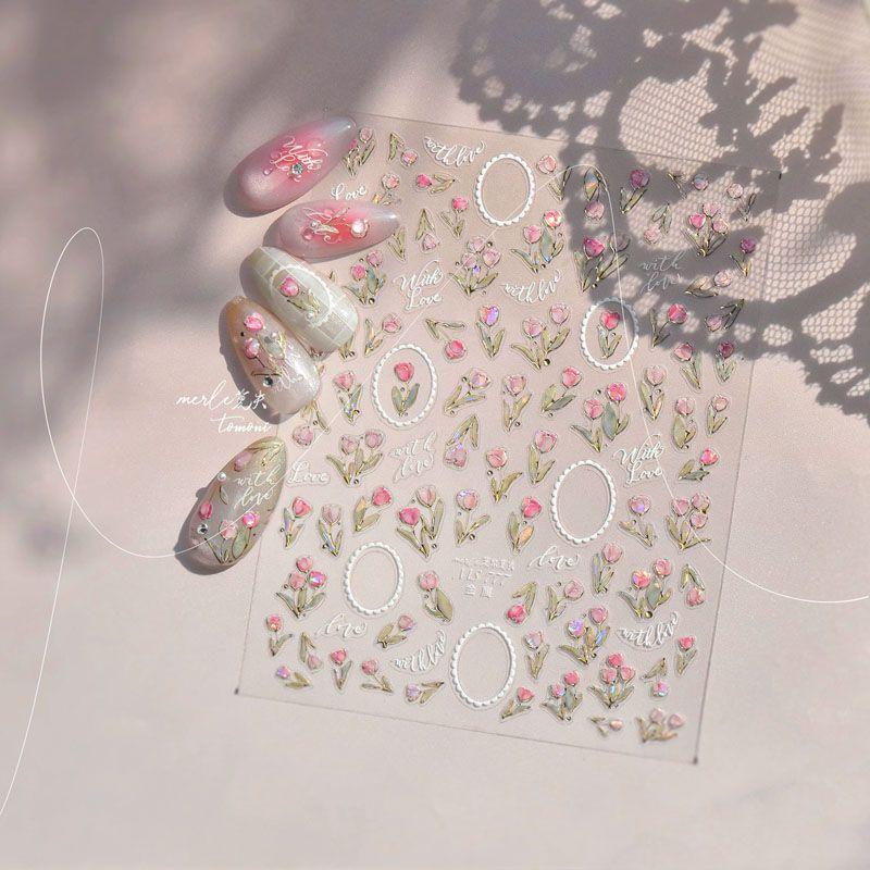 

Shell Light Tulip Nail Sticker Relief New 3D Three-Dimensional Internet Celebrity Ins Japan fashion Nail Sticker Decorations New Bronzing Pink Tulip 777