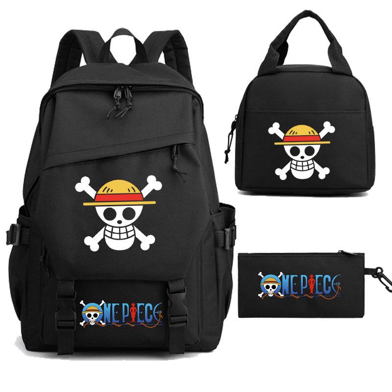 

NEW ONE PIECE Luffy student schoolbag three-piece game merchandise backpack large capacity computer lunch box pencil case Three-piece Set