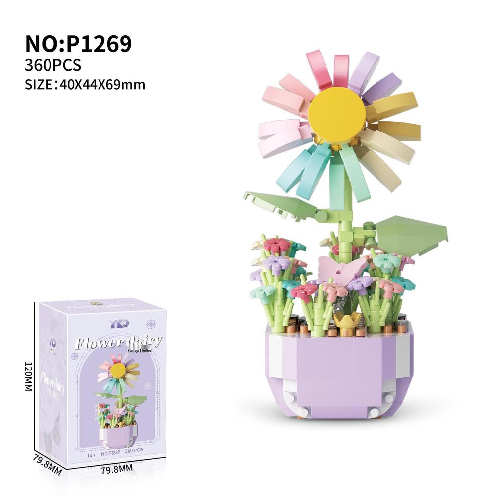 Lego-Compatible Micro Bricks Succulent Plant & Rose Bouquet Bonsai Girls' Assembly Toy Gift