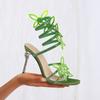 Fashion Sexy Snake New Wrapped Rhinestone Peep-Toe Sandals Square Toe Peep-Toe Butterfly Stiletto Anti-Slip Wear-Resistant High Heels