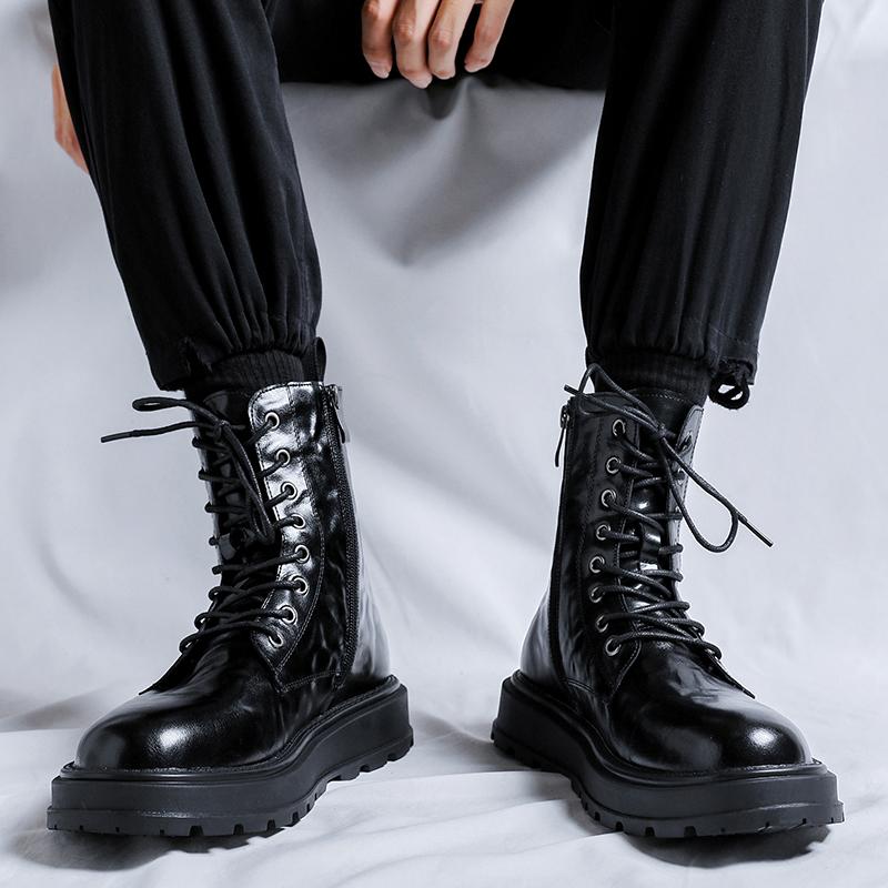 Fashion Brand Genuine Leather Men Lace Up Boots Breathable High Top Shoes Outdoor Casual Men Motorized Leather Boots Fashion Botas Homme