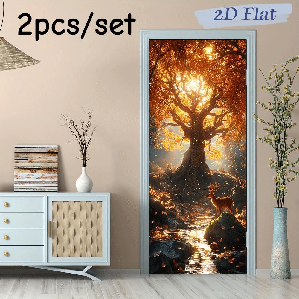 

2pcs Golden Autumn Forest Deer Shadow Wall Stickers Living Room Entrance Bedroom Decoration Stickers Sunshine Penetrating Ancien (as the picture,38.5x200cmx2)