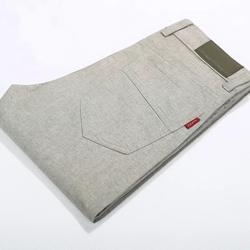 

Мужские летние тонкие хлопково-льняные брюки слим для молодежи, прямые хлопково-льняные штанины, повседневные брюки 36 хаки