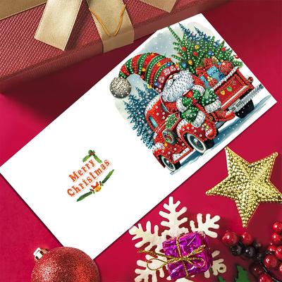 6pcs DIY Rhinestone Diamond Art Mosaic Postcards Xmas Theme Diamond Art Handmade Cards Creative Birthday & Thanksgiving Card Kit