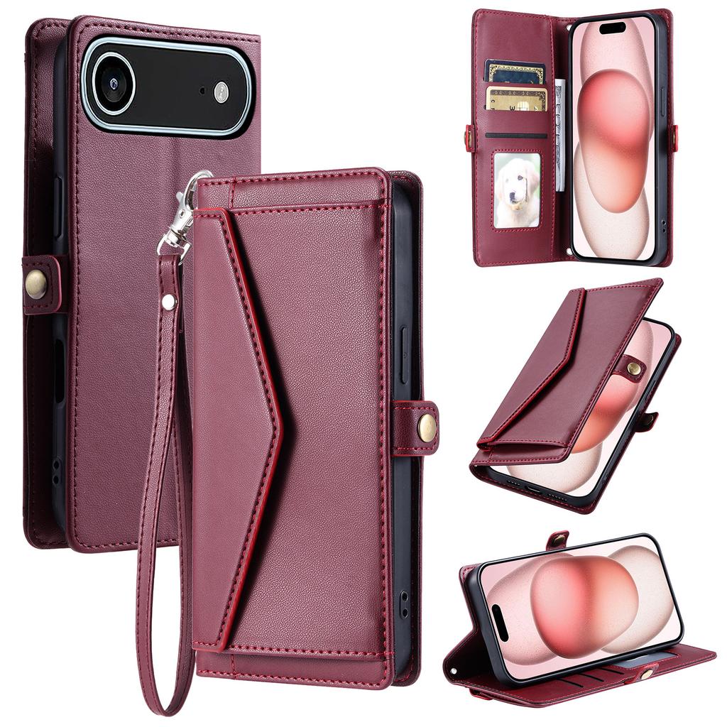 For iPhone 17 Air Leather Case with Wrist Strap Wallet Stand Phone Cover