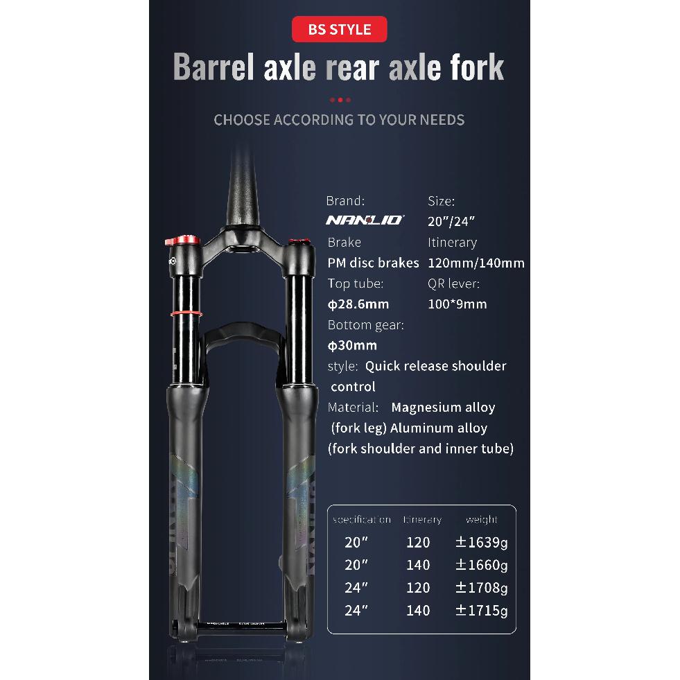 NANLIO 20in 24in Mountain Bike Fork Student Bicycle Air Suspension Barrel Shaft Rear Corolla Structure Design Frame Accessories