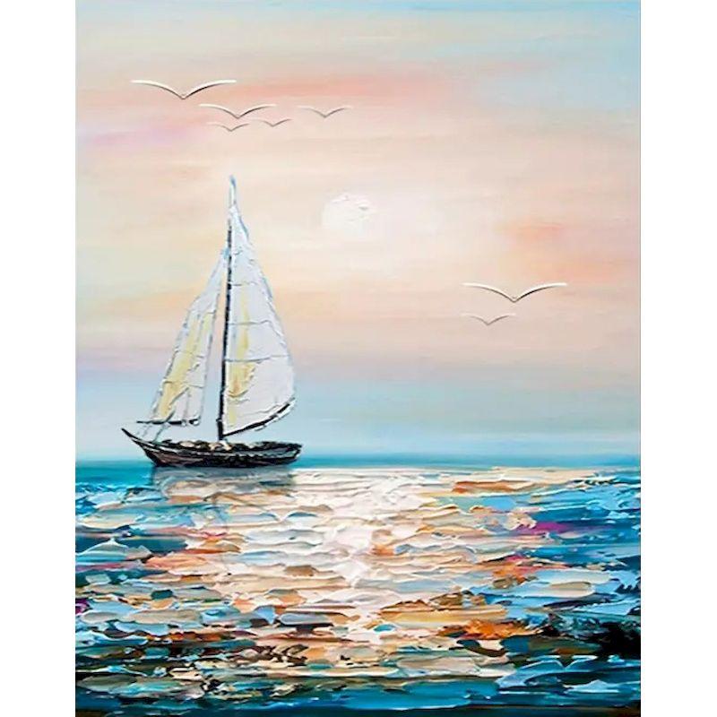 CHENISTORY Hand Painting Sailboat In Bedroom Living Room Landscape Painting By Numbers Kit DIY Artwork Canvas Home Decoration
