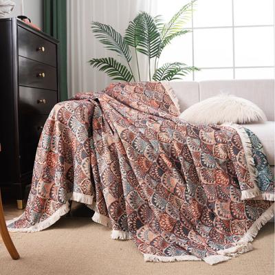 Böhmisches Sofatuch Kontrastfarbe Fransen Sofabezug Ganzjahres-Universal Jacquard All-inclusive Sofakissen
