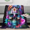 1pc Cozy Skull Print Flannel Throw Blanket - Contemporary Digital Print Soft and Warm All-Season Knitted Polyester Blanke
