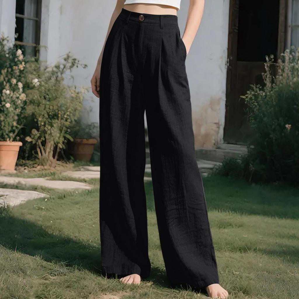 Ladies' Color Casual Fashion Breathable Loose Cotton And Linen Pants