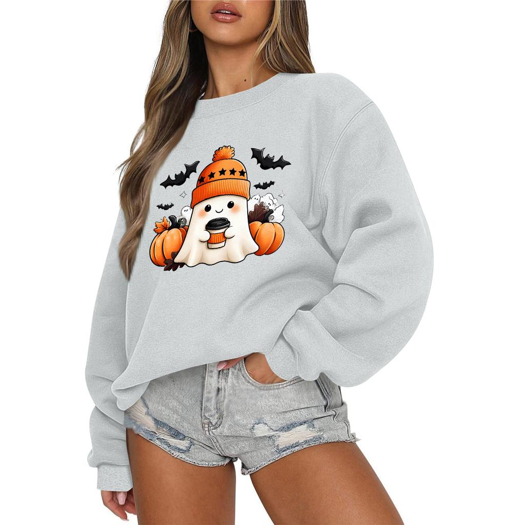 Women's Casual Fashion Round Neck Long Sleeve Halloween Printed Sweatshirt