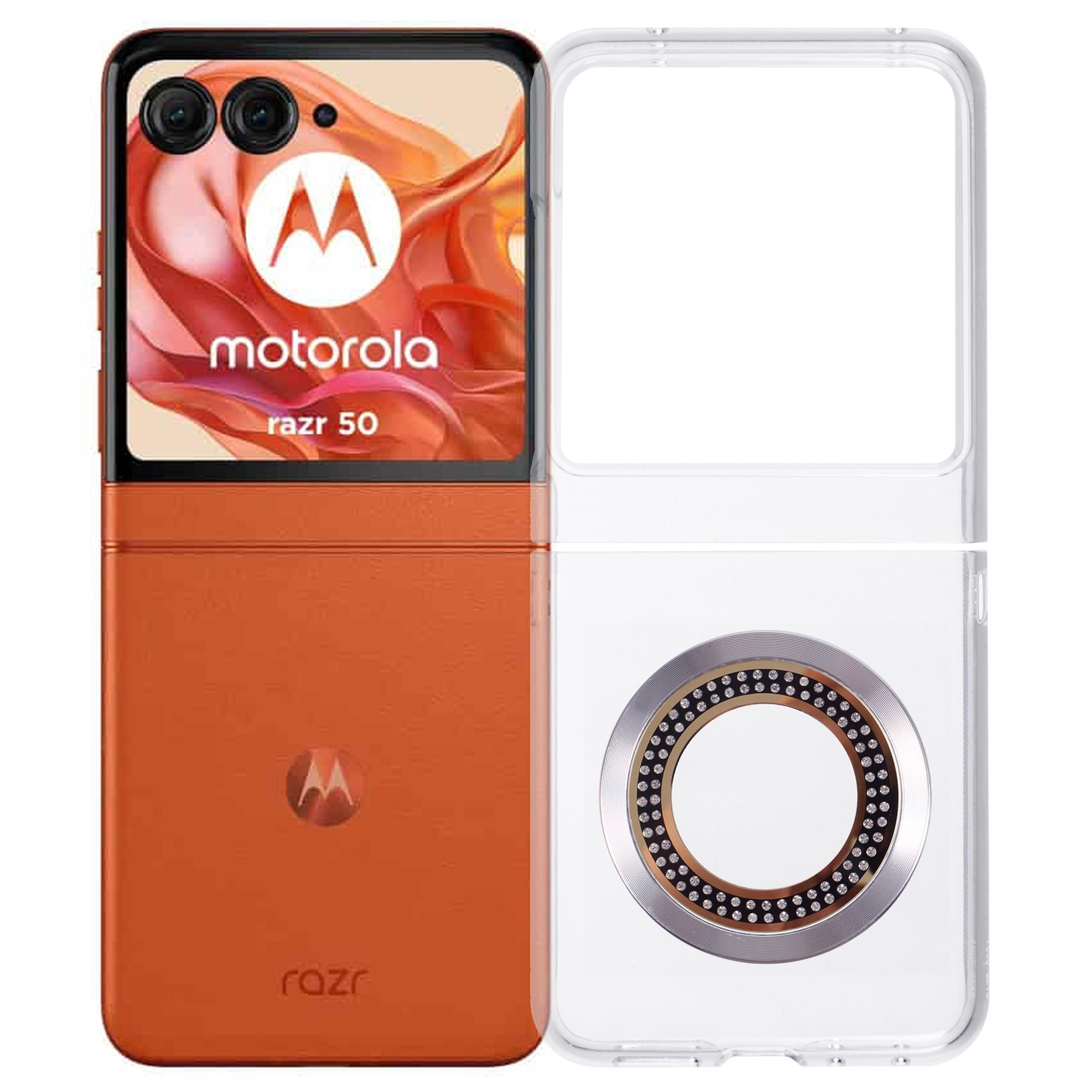 

For Motorola Razr 60/Razr 50 5G Magnetic Case Shockproof PC Phone Cover Rhinestone Decor Silver